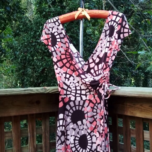 Maggy L  Vintage Pop Art Fit & Flare Dress Stretch Ruched BodyCon  Sz 6 - Picture 7 of 9